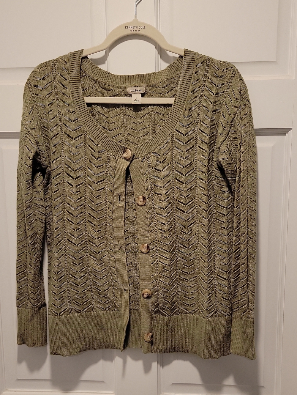 L.L. Bean Olive Openwork Button-Front Cardigan